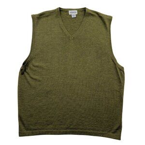 Alfani 100% Merino Wool Sweater Vest Olive Green Grandpa Italy Preppy Mens XL